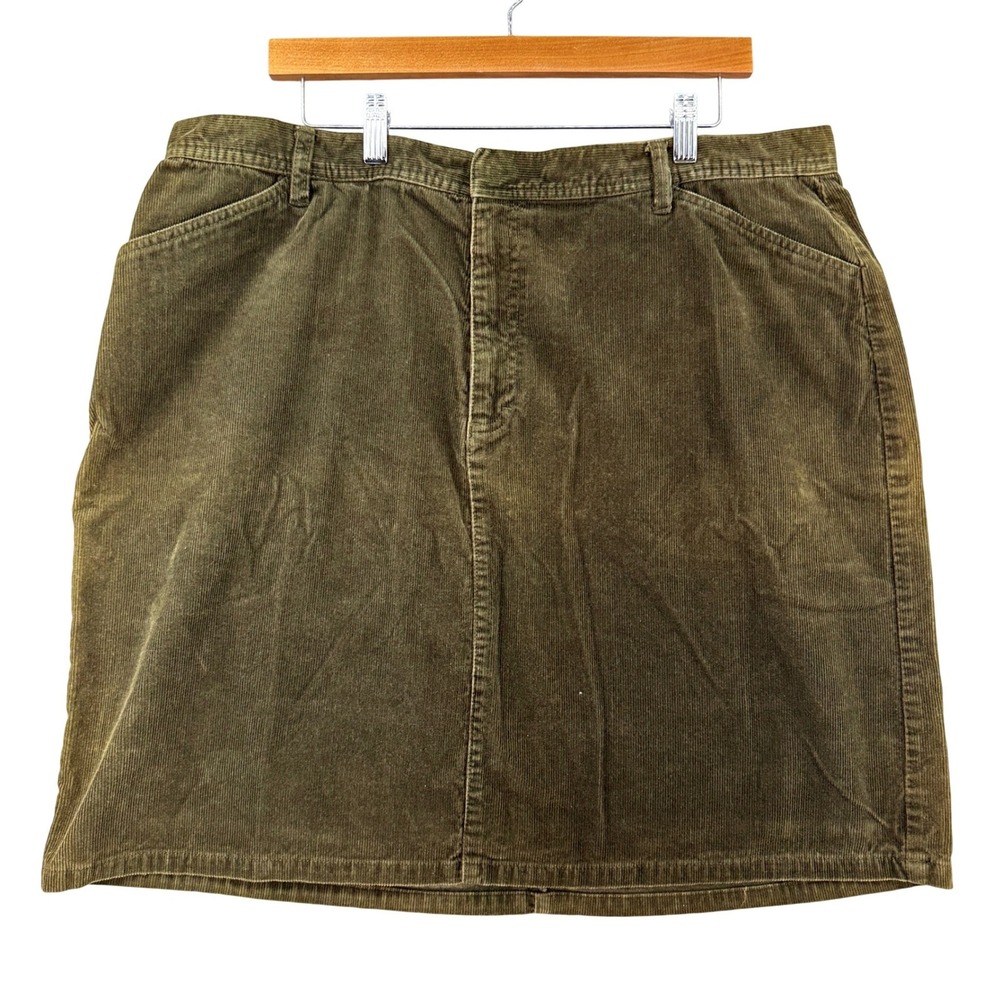Tommy Hilfiger Woman Olive Green Corduroy Mini Skirt Size 20 Cotton Ribbed Retro